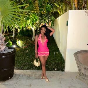Pink Lace Mini Dress